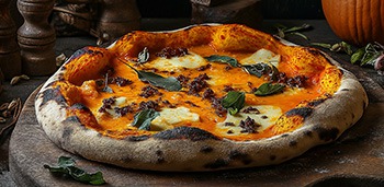 Pizza z sosem dyniowym, żurawiną, serem scamorza i kalabryjską kiełbasą nduja